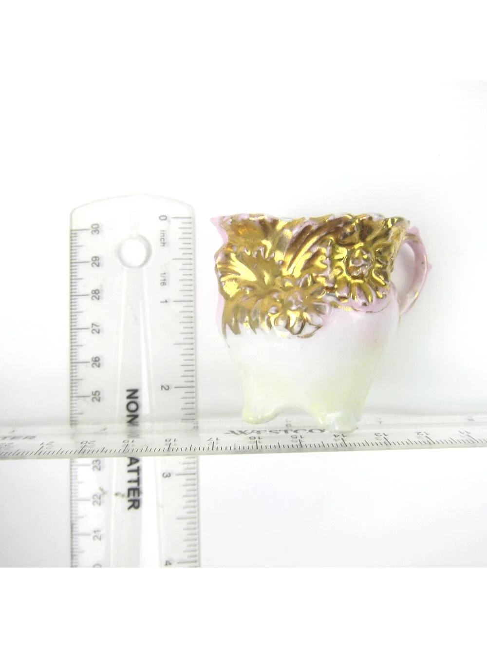 Antique Porcelain Footed Tea Cup & Saucer Set Pink Yellow Gold Floral Demitasse